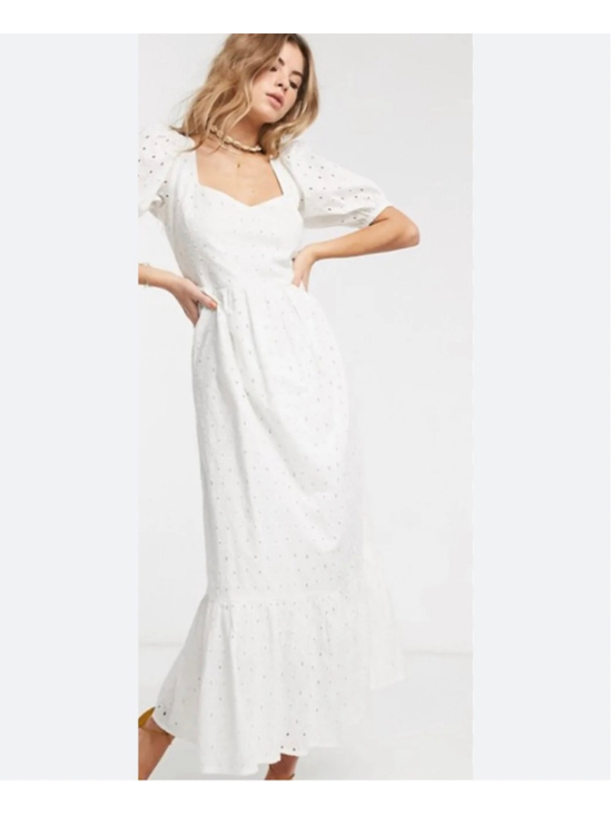 ASOS Dresses & Skirts - Women's ASOS White Eyelet Puff Sleeve Lace-Up Back Maxi Dress Size 4 Summer Day